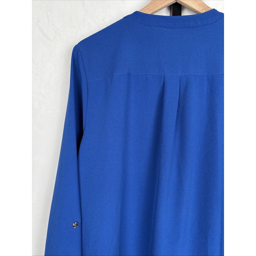 Susan Graver Button Down Blouse Women's 18W Blue Silver Buttons Stretch Roll Tab - Picture 11 of 13